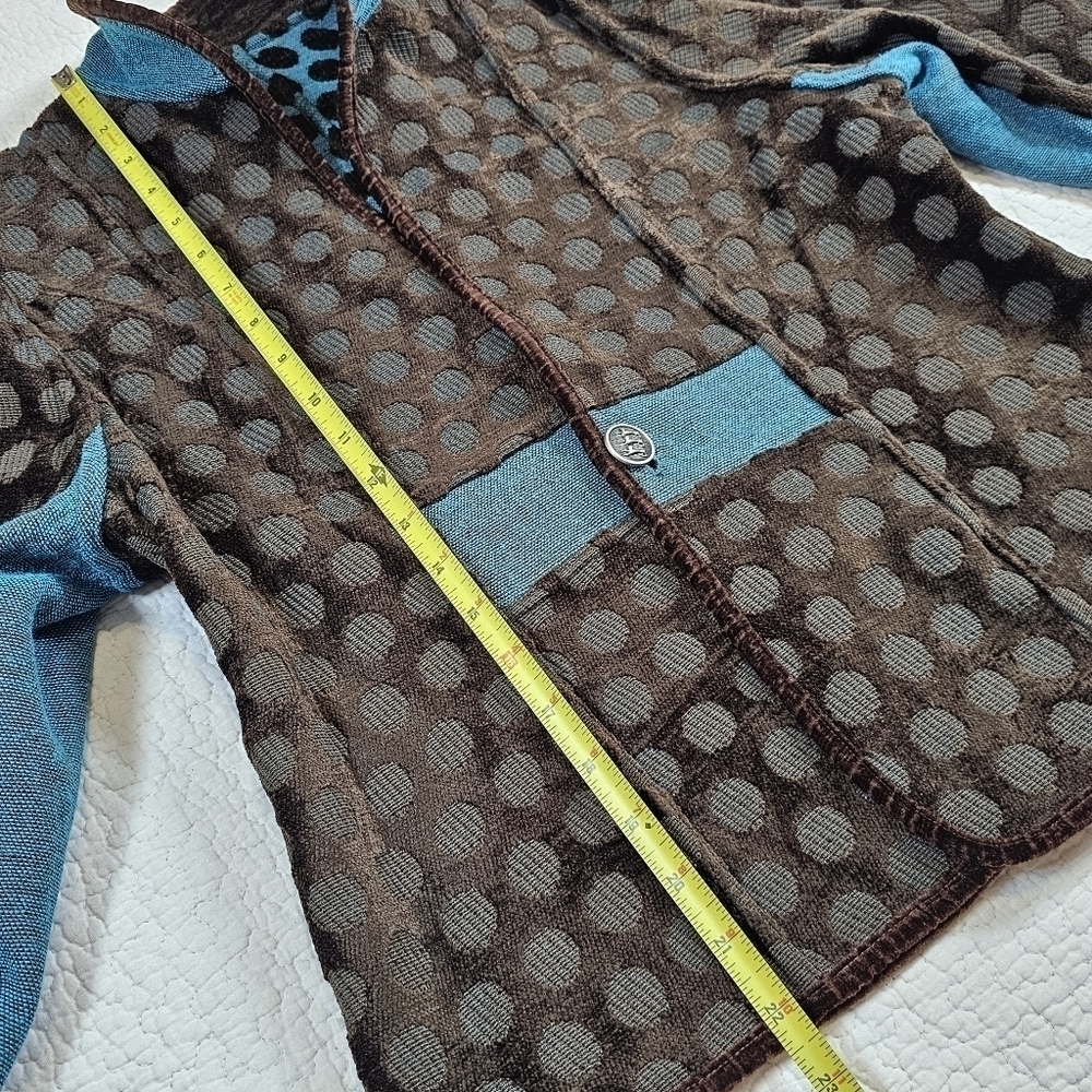 Khangura Reversible Tapestry Brown and Blue Polka Dot Blazer Jacket - Picture 9 of 11